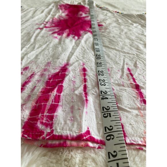 Entro Gauzy White Pink Tie Dye Colorful PomPom Spaghetti Strap Tank Sz L - Picture 7 of 12